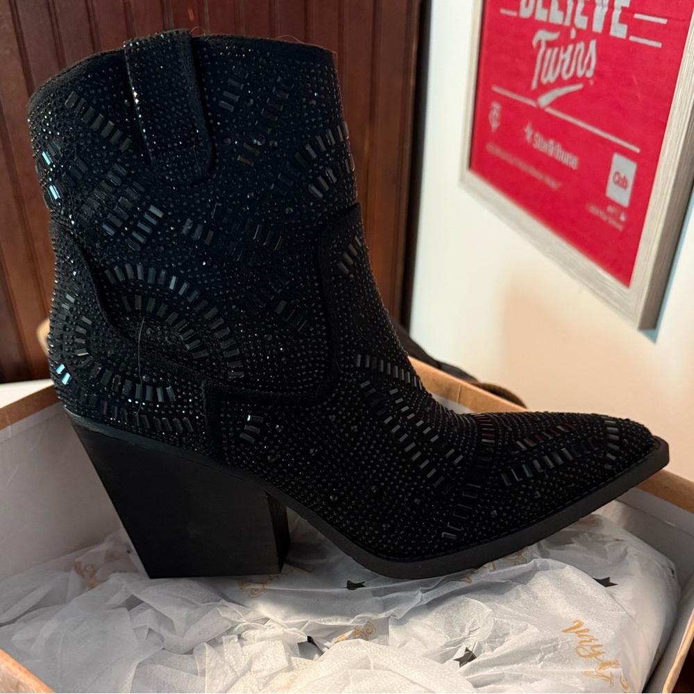 Very G Black Studded Ankle Booties